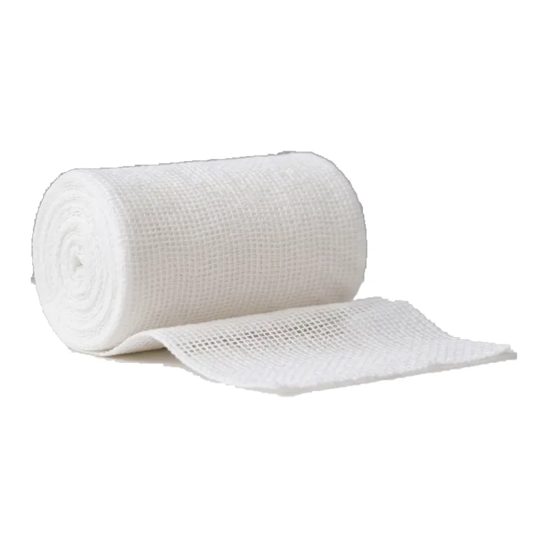 Open wove bandage roll, partly unrolled