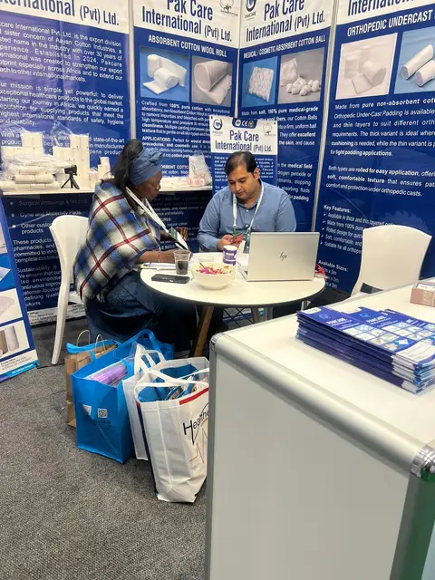 A Pak Care team member taking a buyer through the product range