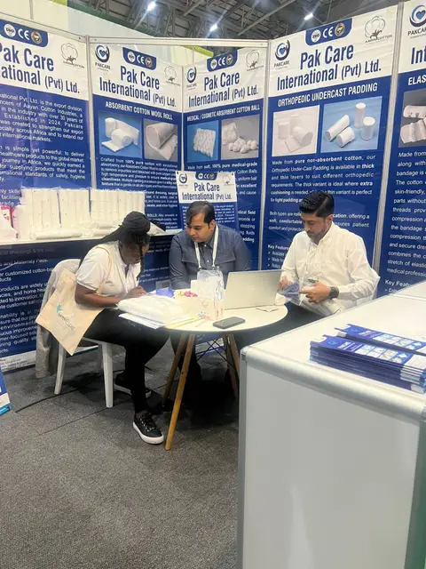 The Pak Care team going through samples with a visitor
