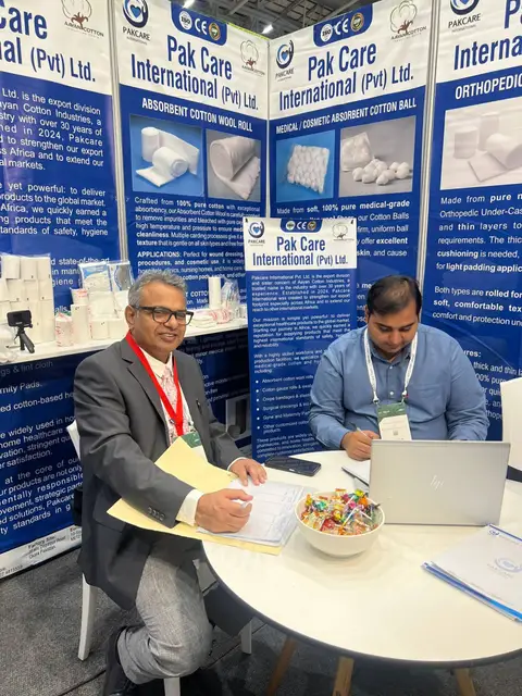 Meeting a visitor at the Pak Care stand